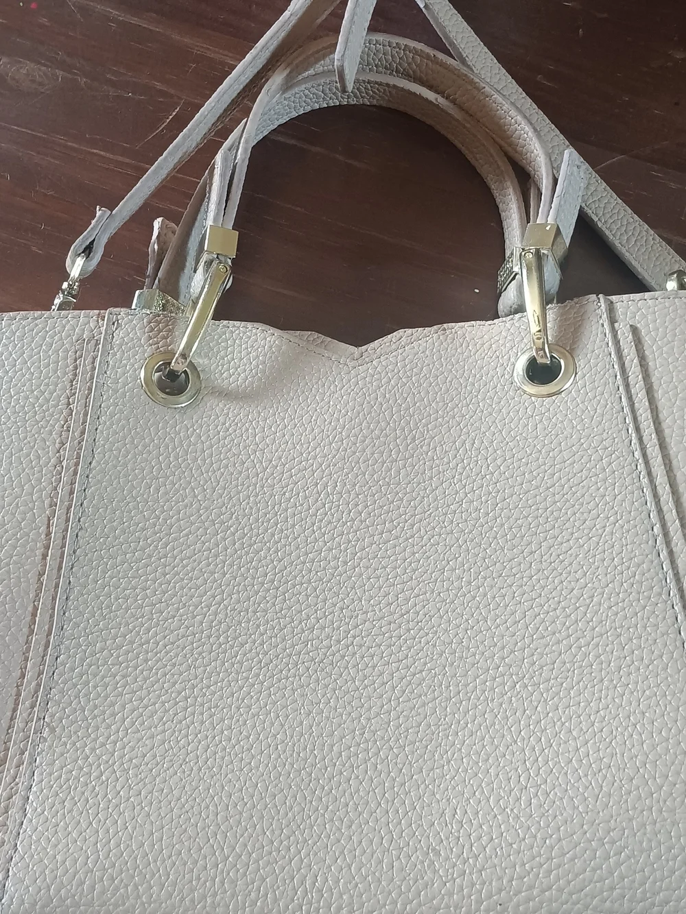 Steve Madden Cream Pebbled Satchel with Light Blue Scarf and Gold Hardware